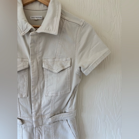 Good American Fit for Success Palazzo Cream Off White Denim Jumpsuit Boiler Suit - Picture 16 of 17